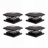 Home Zone Security Crown-Style Solar-Powered LED Post Cap Light with Adjustable Color Temperature, 4 Pack, Black