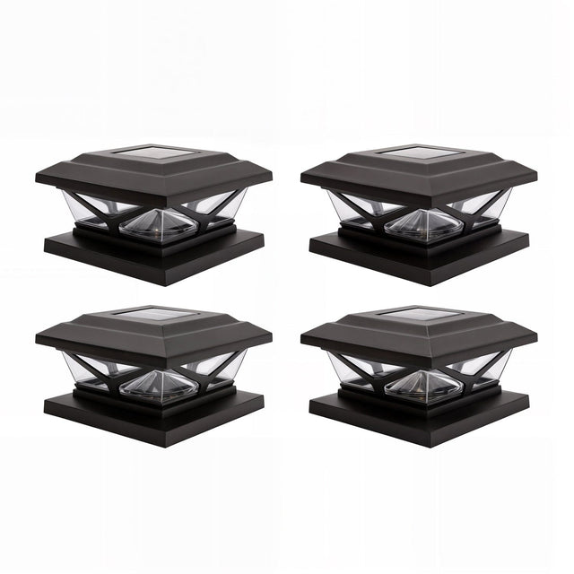 Home Zone Security Crown-Style Solar-Powered LED Post Cap Light with Adjustable Color Temperature, 4 Pack, Black