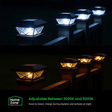 Home Zone Security Crown-Style Solar-Powered LED Post Cap Light with Adjustable Color Temperature, 4 Pack, Black