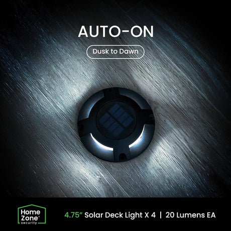 Home Zone Security Solar-Powered Waterproof Integrated LED Deck Lights, 20 Lumens, 4 Pack