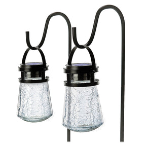 Home Zone Security 10-Lumen Solar Crackle-Glass LED Lantern Path Lights with Shepherd Hook, 2 Pack