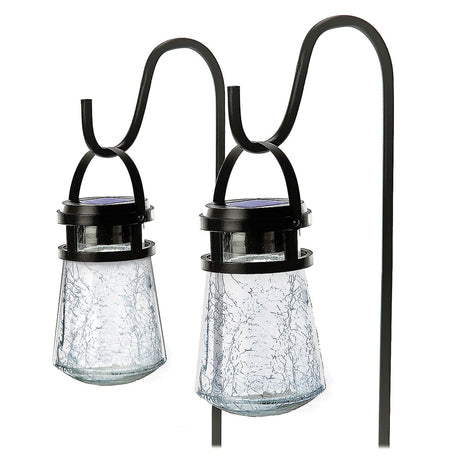 Home Zone Security 10-Lumen Solar Crackle-Glass LED Lantern Path Lights with Shepherd Hook, 2 Pack