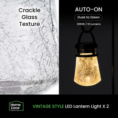 Home Zone Security 10-Lumen Solar Crackle-Glass LED Lantern Path Lights with Shepherd Hook, 2 Pack