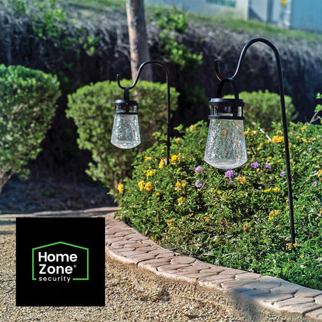 Home Zone Security 10-Lumen Solar Crackle-Glass LED Lantern Path Lights with Shepherd Hook, 2 Pack