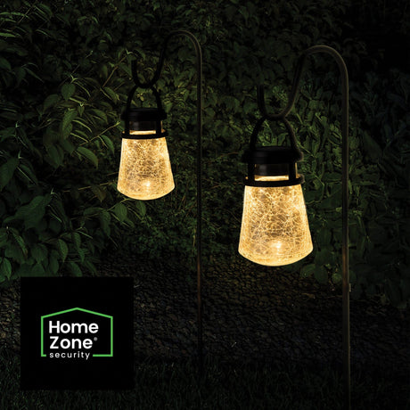 Home Zone Security 10-Lumen Solar Crackle-Glass LED Lantern Path Lights with Shepherd Hook, 2 Pack