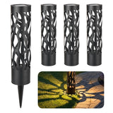 Home Zone Security Hollow-Metal Bollard Solar Outdoor Light for Pathways, 50 Lumens, Ground Stake, 2 Light Modes, Dusk to Dawn, 4 Pack