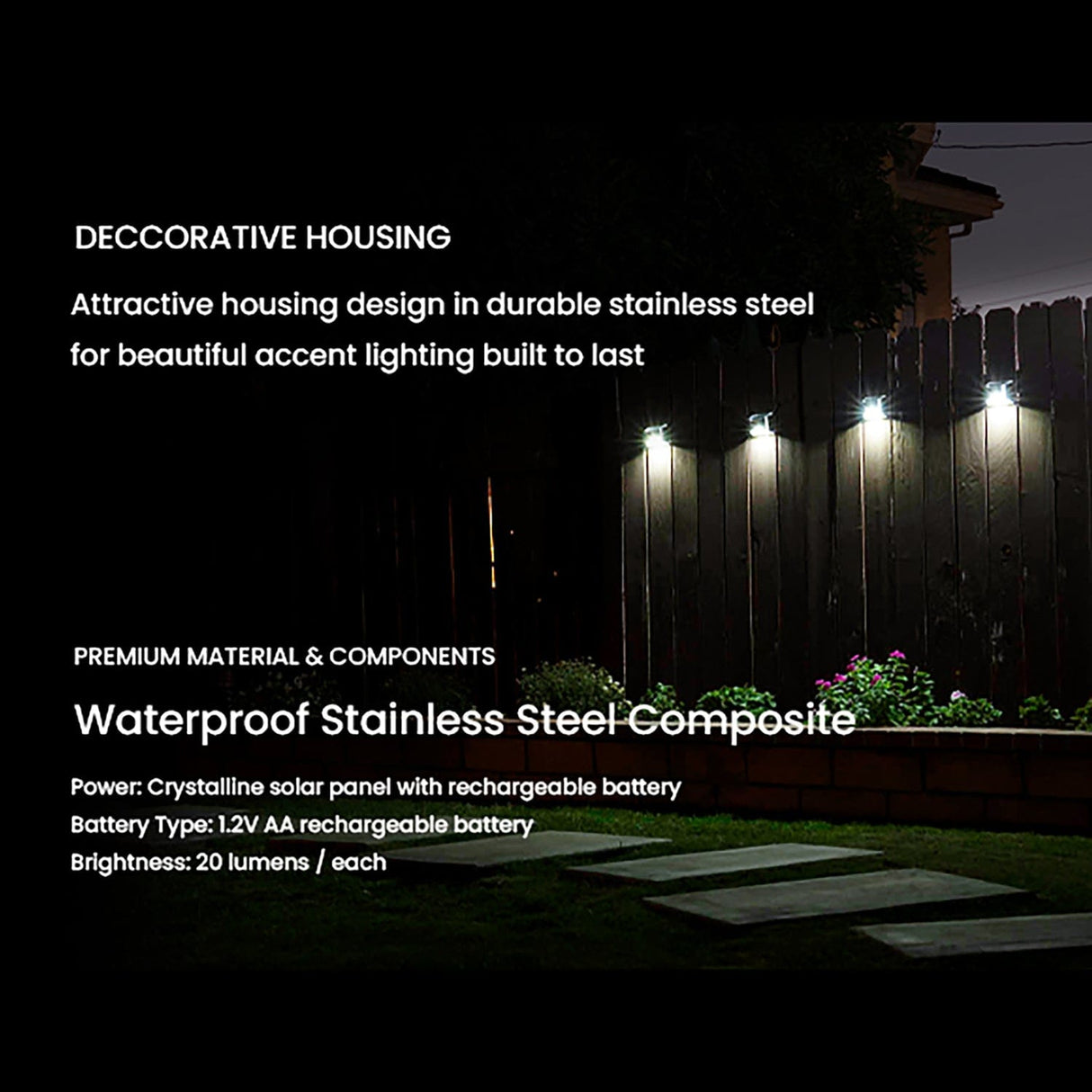 Home Zone Security 4-Pack Decorative Outdoor Solar Wall Lights Wall, Fence Post, or Step