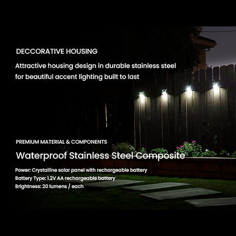 Home Zone Security 4-Pack Decorative Outdoor Solar Wall Lights Wall, Fence Post, or Step