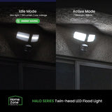 Home Zone Security 3000-Lumen Twin-Head Halo Dual-Brightness LED Security Floodlight