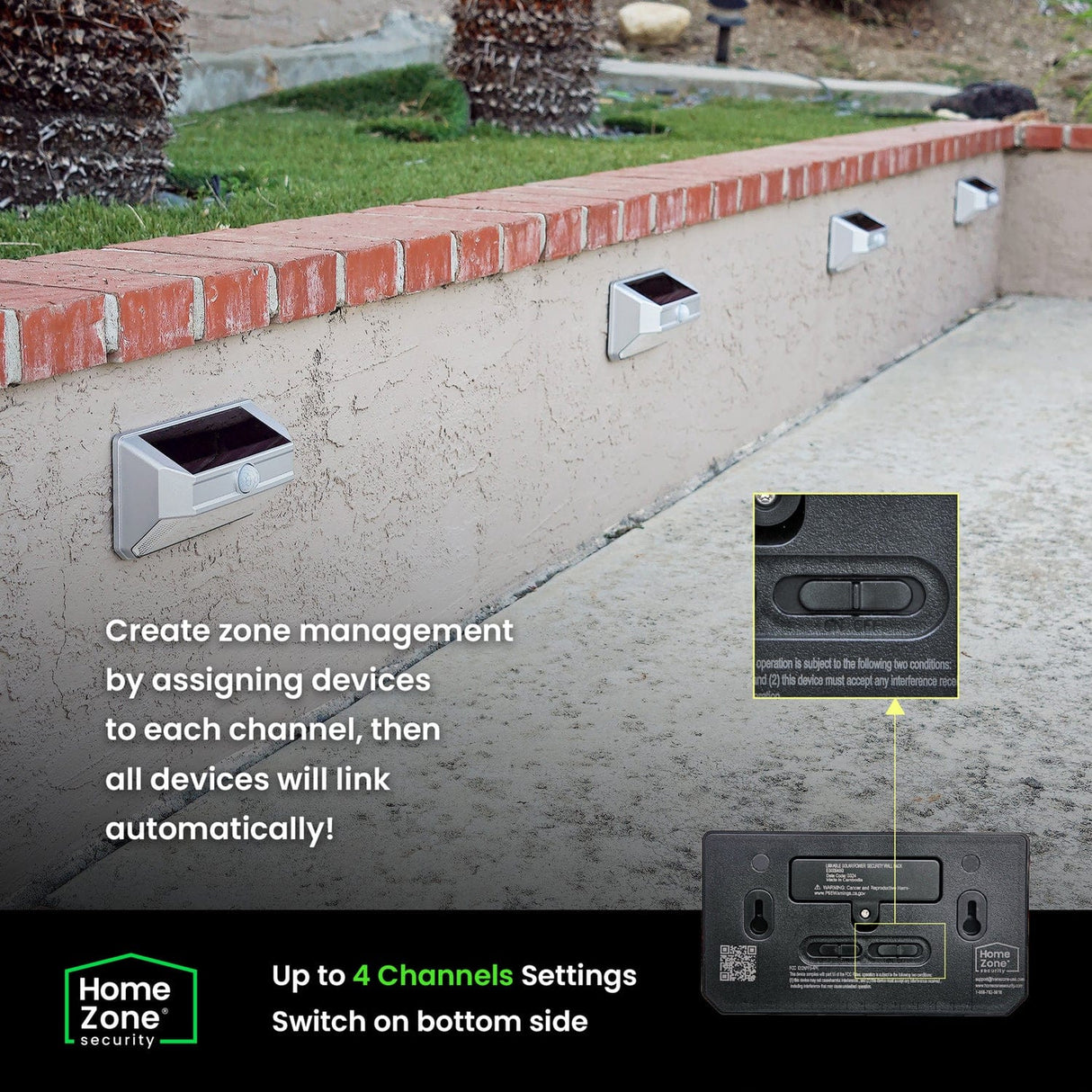 Home Zone Security Mesh-Linkable Solar SMD LED Security Wall Light, 800 Lumens, 4 Pack