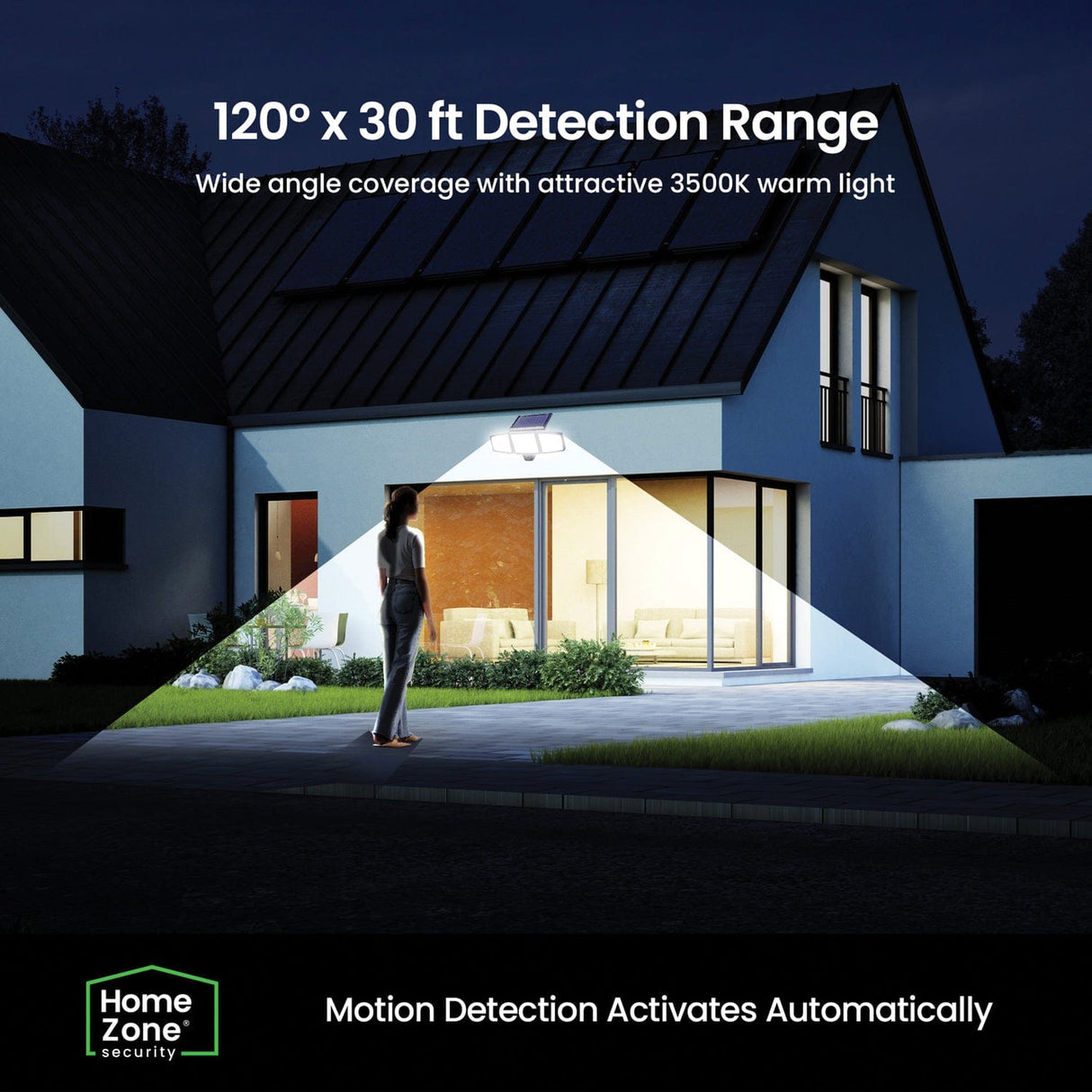 Home Zone Security 1000-Lumen Triple-Head Outdoor Solar LED Motion-Sensor Security Lights, 2 Pack