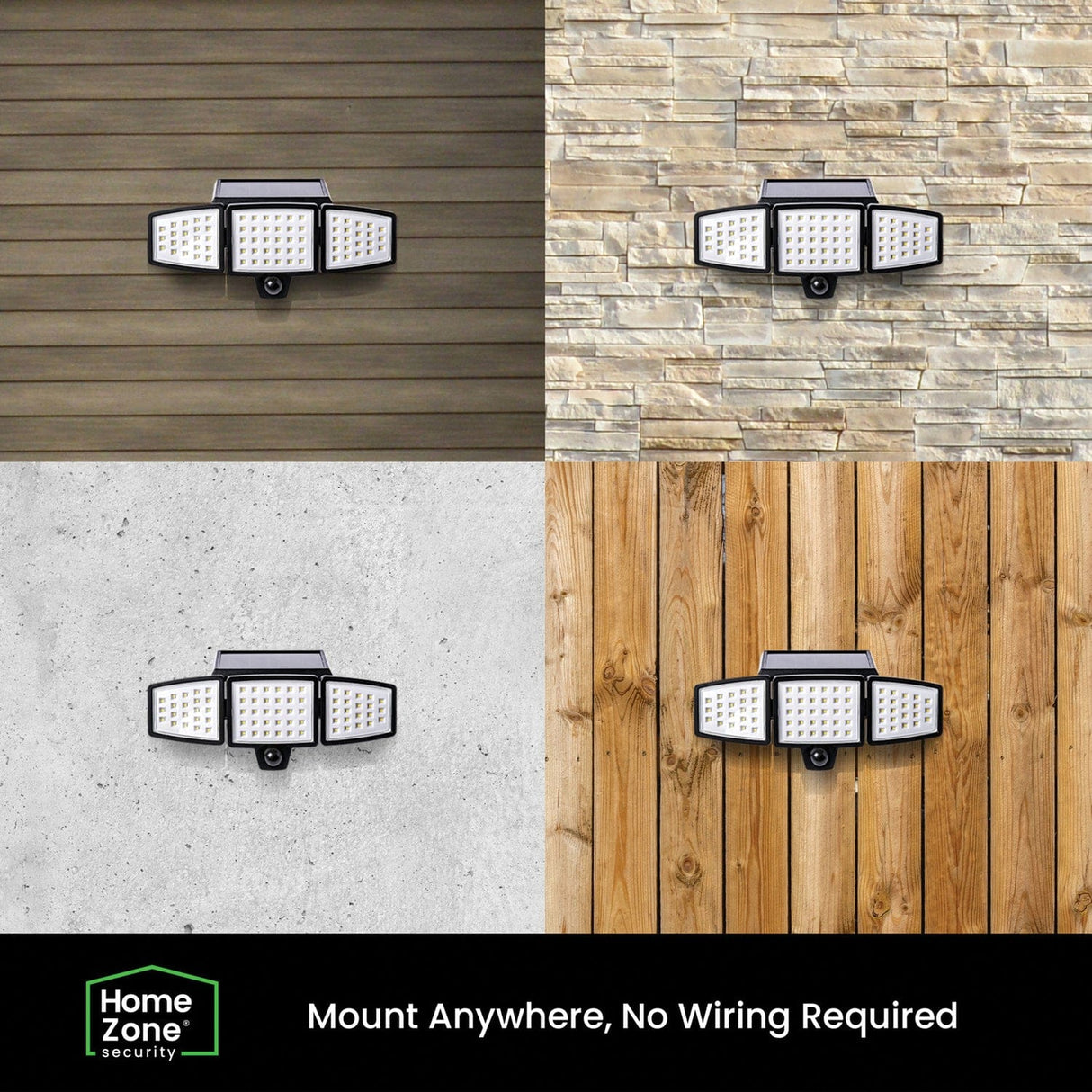 Home Zone Security 1000-Lumen Triple-Head Outdoor Solar LED Motion-Sensor Security Lights, 2 Pack