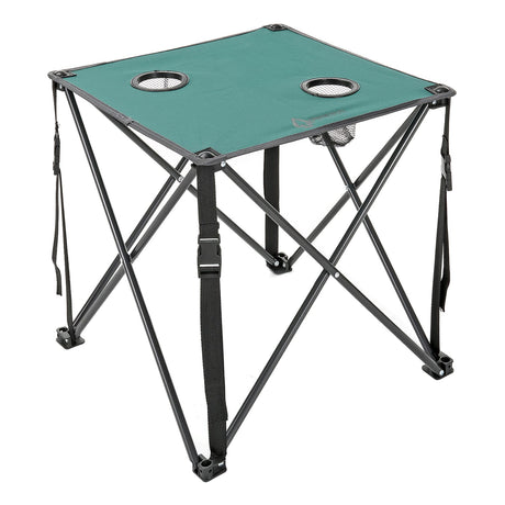Arrowhead Outdoor Portable Folding Camping Table with 2 Cup-Holders and Carrying Bag, 18.5 In. x 18.5 In., Heavy-Duty 600D Canvas and Steel, Green