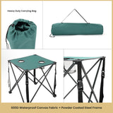 Arrowhead Outdoor Portable Folding Camping Table with 2 Cup-Holders and Carrying Bag, 18.5 In. x 18.5 In., Heavy-Duty 600D Canvas and Steel, Green