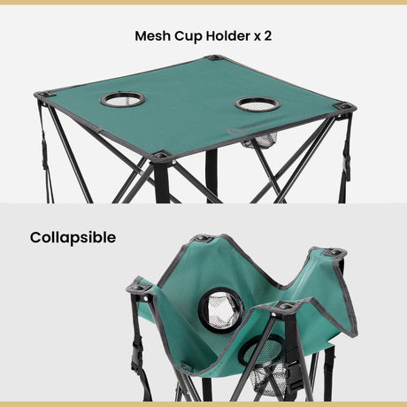 Arrowhead Outdoor Portable Folding Camping Table with 2 Cup-Holders and Carrying Bag, 18.5 In. x 18.5 In., Heavy-Duty 600D Canvas and Steel, Green