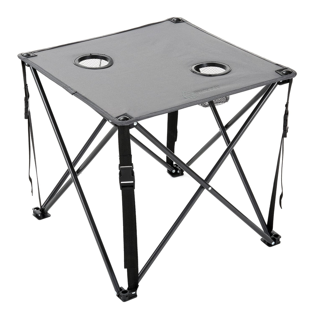 Arrowhead Outdoor Portable Folding Camping Table with 2 Cup-Holders and Carrying Bag, 18.5 In. x 18.5 In., Heavy-Duty 600D Canvas and Steel, Gray