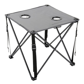 Arrowhead Outdoor Portable Folding Camping Table with 2 Cup-Holders and Carrying Bag, 18.5 In. x 18.5 In., Heavy-Duty 600D Canvas and Steel, Gray