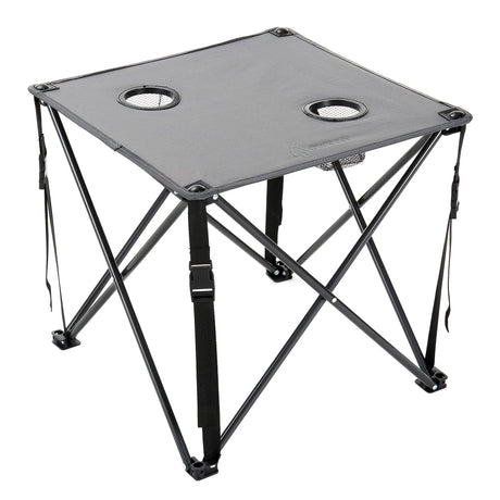 Arrowhead Outdoor Portable Folding Camping Table with 2 Cup-Holders and Carrying Bag, 18.5 In. x 18.5 In., Heavy-Duty 600D Canvas and Steel, Gray