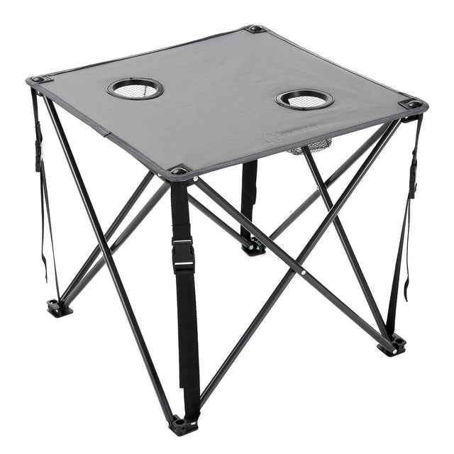 Arrowhead Outdoor Portable Folding Camping Table with 2 Cup-Holders and Carrying Bag, 18.5 In. x 18.5 In., Heavy-Duty 600D Canvas and Steel, Gray