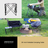 Arrowhead Outdoor Portable Folding Camping Table with 2 Cup-Holders and Carrying Bag, 18.5 In. x 18.5 In., Heavy-Duty 600D Canvas and Steel, Gray