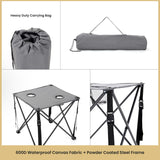 Arrowhead Outdoor Portable Folding Camping Table with 2 Cup-Holders and Carrying Bag, 18.5 In. x 18.5 In., Heavy-Duty 600D Canvas and Steel, Gray
