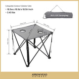 Arrowhead Outdoor Portable Folding Camping Table with 2 Cup-Holders and Carrying Bag, 18.5 In. x 18.5 In., Heavy-Duty 600D Canvas and Steel, Gray