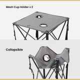 Arrowhead Outdoor Portable Folding Camping Table with 2 Cup-Holders and Carrying Bag, 18.5 In. x 18.5 In., Heavy-Duty 600D Canvas and Steel, Gray