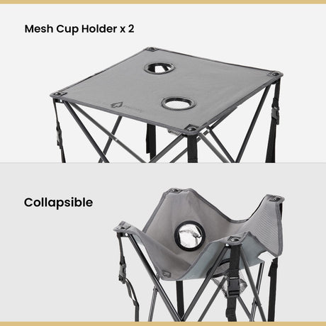 Arrowhead Outdoor Portable Folding Camping Table with 2 Cup-Holders and Carrying Bag, 18.5 In. x 18.5 In., Heavy-Duty 600D Canvas and Steel, Gray