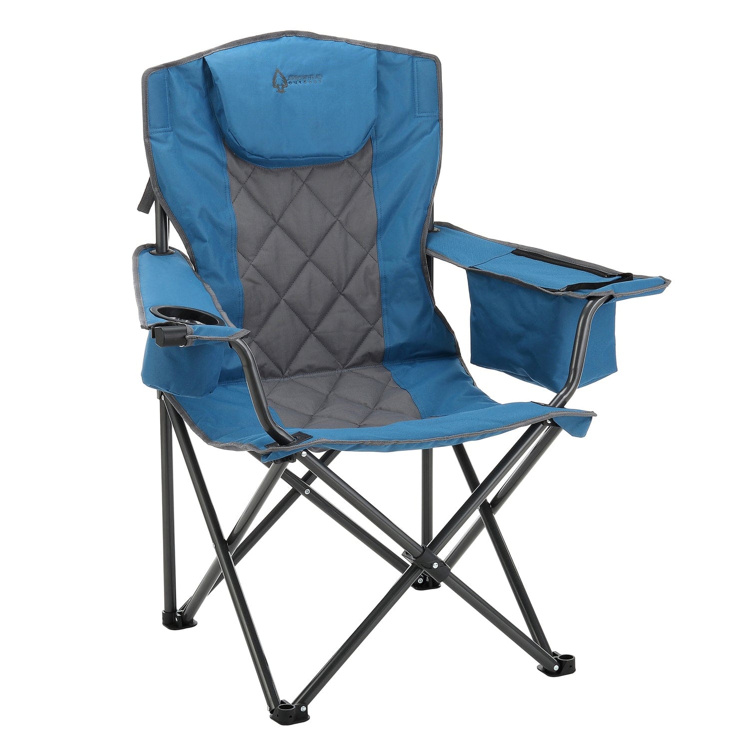 Arrowhead Outdoor Portable Folding Camping Quad Chair with 6-Can Armrest Cooler, Ocean Blue