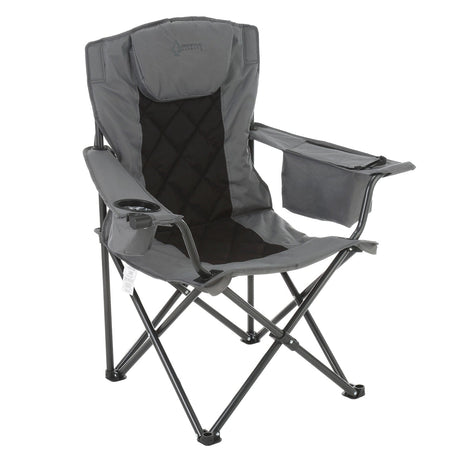 Arrowhead Outdoor Portable Folding Camping Quad Chair with 6-Can Armrest Cooler, Granite Gray
