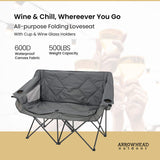 Arrowhead Outdoor Portable Folding Double Duo Camping Chair Loveseat with 2 Cup-Holders, Wine Glass Holder, Carrying Bag, 56 In. x 21 In.