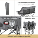 Arrowhead Outdoor Portable Folding Double Duo Camping Chair Loveseat with 2 Cup-Holders, Wine Glass Holder, Carrying Bag, 56 In. x 21 In.