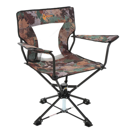 Arrowhead Outdoor Quiet 360°-Swivel Hunting Chair with Armrests, Mesh Cup-Holder, and Carrying Bag, 600D Canvas Fabric with Heavy-Duty Steel Frame
