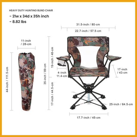 Arrowhead Outdoor Quiet 360°-Swivel Hunting Chair with Armrests, Mesh Cup-Holder, and Carrying Bag, 600D Canvas Fabric with Heavy-Duty Steel Frame