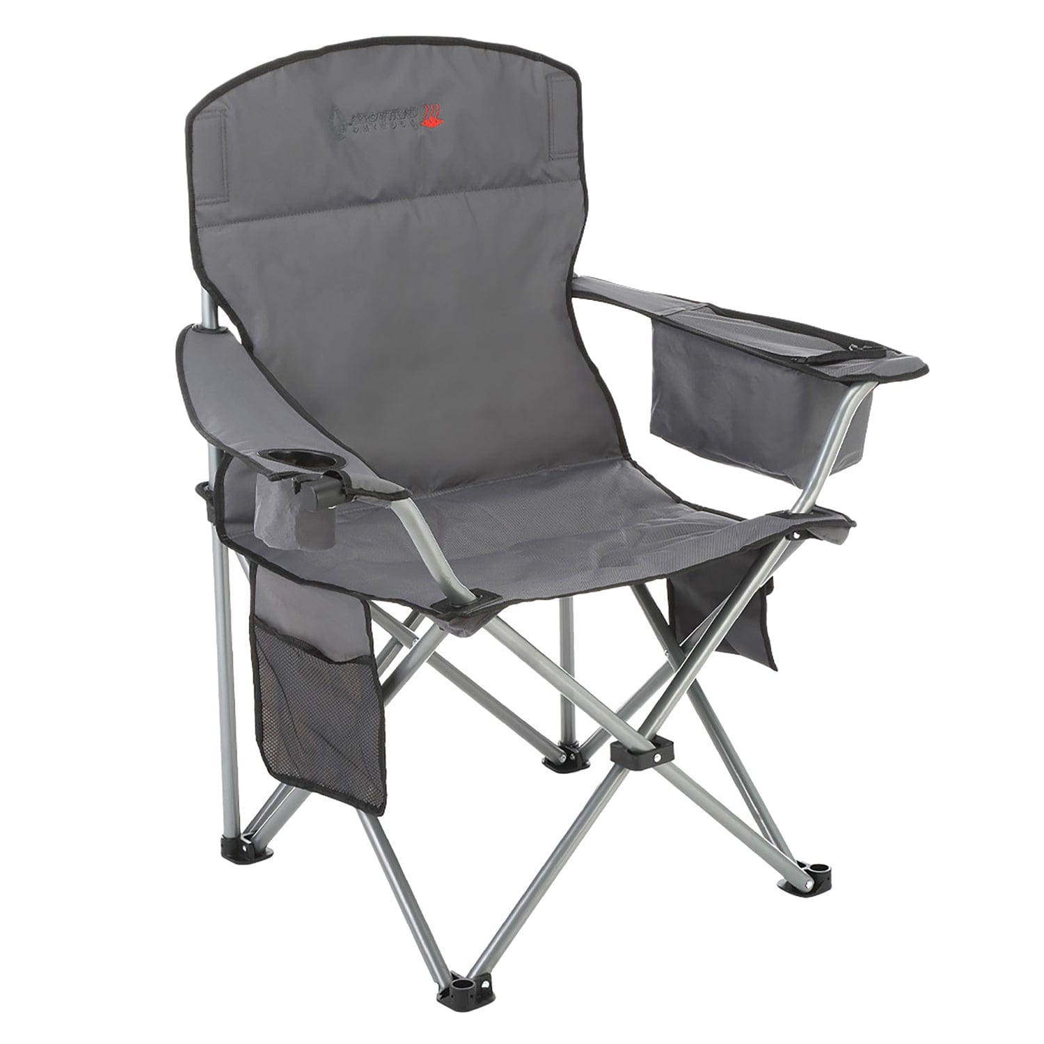 Arrowhead Outdoor Portable Folding USB-Heated Camping Chair with 6-Can Armrest Cooler, Gray