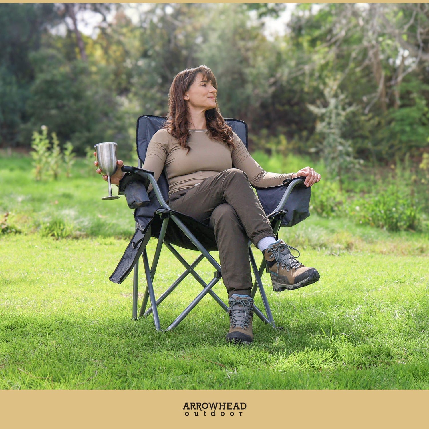 Arrowhead Outdoor Portable Folding USB-Heated Camping Chair with 6-Can Armrest Cooler, Gray
