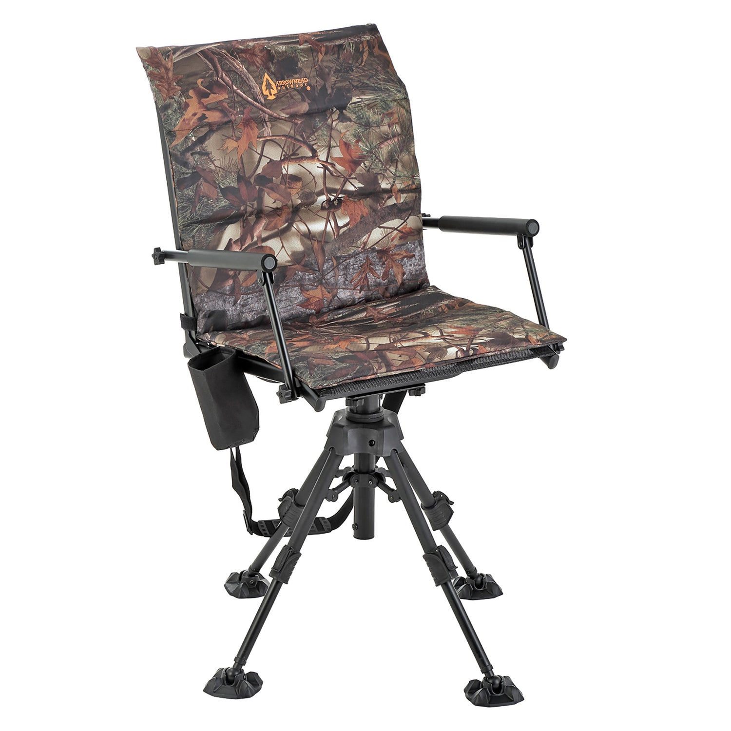 Arrowhead Outdoor Quiet 360°-Swivel Blind Chair with Removable Seat Pad and Armrests, Cup-Holder, and Carrying Bag, Adjustable Height