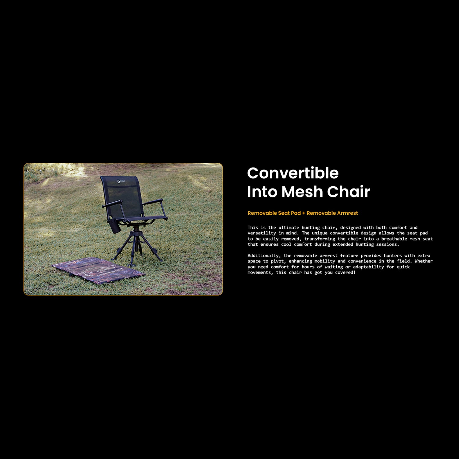 Arrowhead Outdoor Quiet 360°-Swivel Blind Chair with Removable Seat Pad and Armrests, Cup-Holder, and Carrying Bag, Adjustable Height