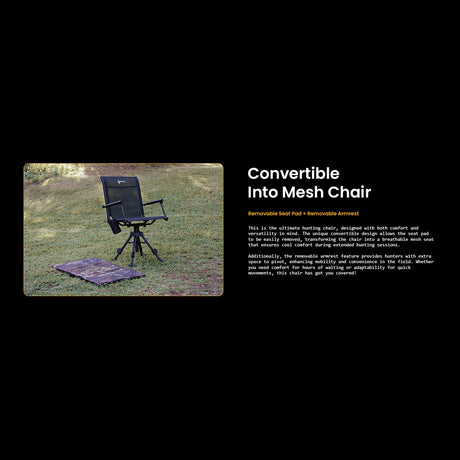 Arrowhead Outdoor Quiet 360°-Swivel Blind Chair with Removable Seat Pad and Armrests, Cup-Holder, and Carrying Bag, Adjustable Height
