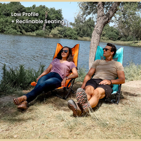 Arrowhead Outdoor Portable Reclinable Low-Profile Folding Beach Chair with Padded Headrest, Cup-Holder, and Carry Bag, Aqua Blue, 2 Pack