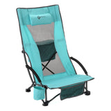 Arrowhead Outdoor Portable Reclinable Low-Profile Folding Beach Chair with Padded Headrest, Cup-Holder, and Carry Bag, Aqua Blue, 2 Pack