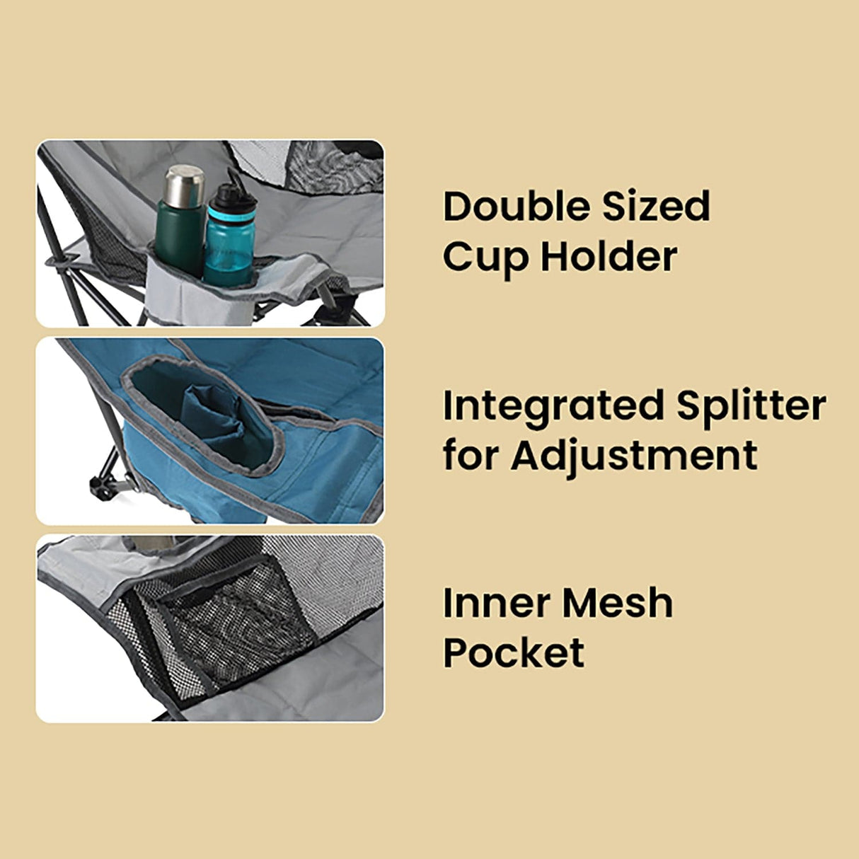 Arrowhead Outdoor Portable Oversized Folding Camp Chair with 2 Cup-Holders, Side Mesh Pockets, and Carry Bag, Blue