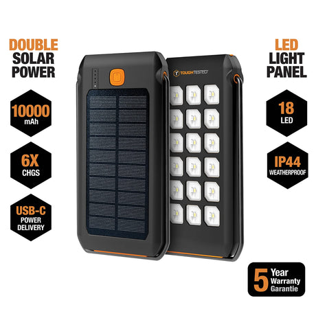 ToughTested Portable Power Pack, 10000-mAh, LED Solar with Light
