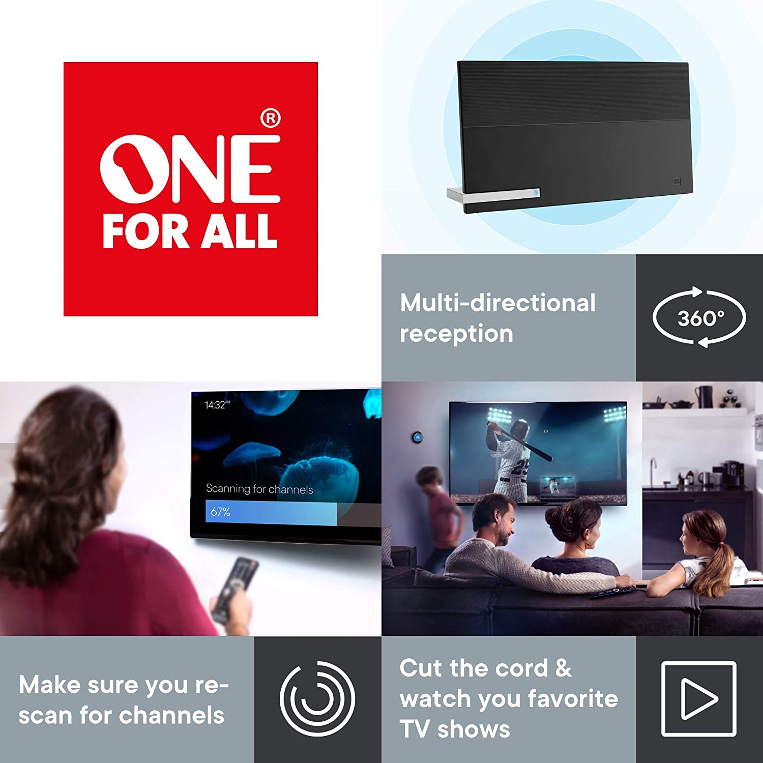 One For All U16424 Amplified HDTV 4K Antenna Over the Air TV Channels