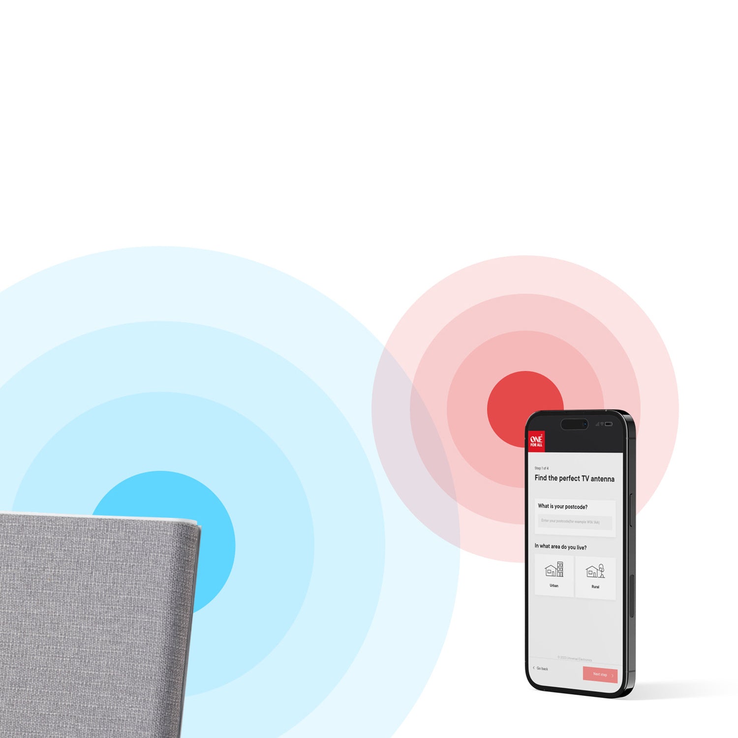 One For All Amplified Indoor Digital TV Antenna, Ultimate Gray Fabric, with up to 60-Mile Reception Range, 14460