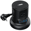 Uncaged Ergonomics 4-AC Outlet and 4-USB Port 320-Joules Retractable Cube Surge Protector Power Cube, 6-Ft. Retractable Cord with Angled Plug, Black
