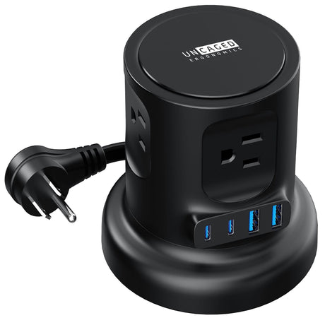 Uncaged Ergonomics 4-AC Outlet and 4-USB Port 320-Joules Retractable Cube Surge Protector Power Cube, 6-Ft. Retractable Cord with Angled Plug, Black