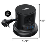 Uncaged Ergonomics 4-AC Outlet and 4-USB Port 320-Joules Retractable Cube Surge Protector Power Cube, 6-Ft. Retractable Cord with Angled Plug, Black