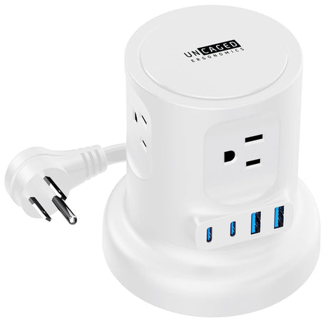 Uncaged Ergonomics 4-AC Outlet and 4-USB Port 320-Joules Retractable Cube Surge Protector Power Cube, 6-Ft. Retractable Cord with Angled Plug, White