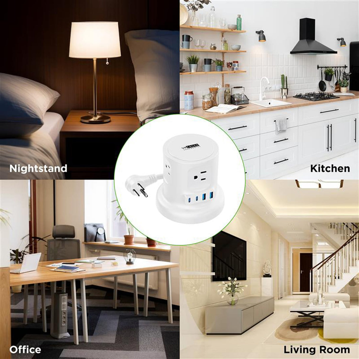 Uncaged Ergonomics 4-AC Outlet and 4-USB Port 320-Joules Retractable Cube Surge Protector Power Cube, 6-Ft. Retractable Cord with Angled Plug, White